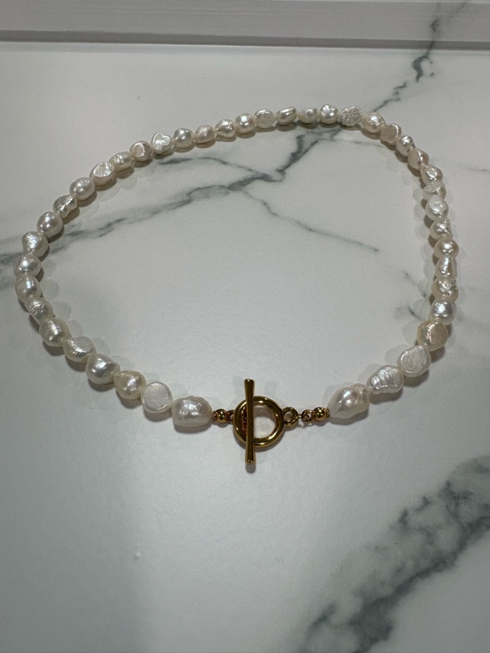 Freshwater Pearl Necklace with 14 Karat Gold Toggle Clasp - White Pearls